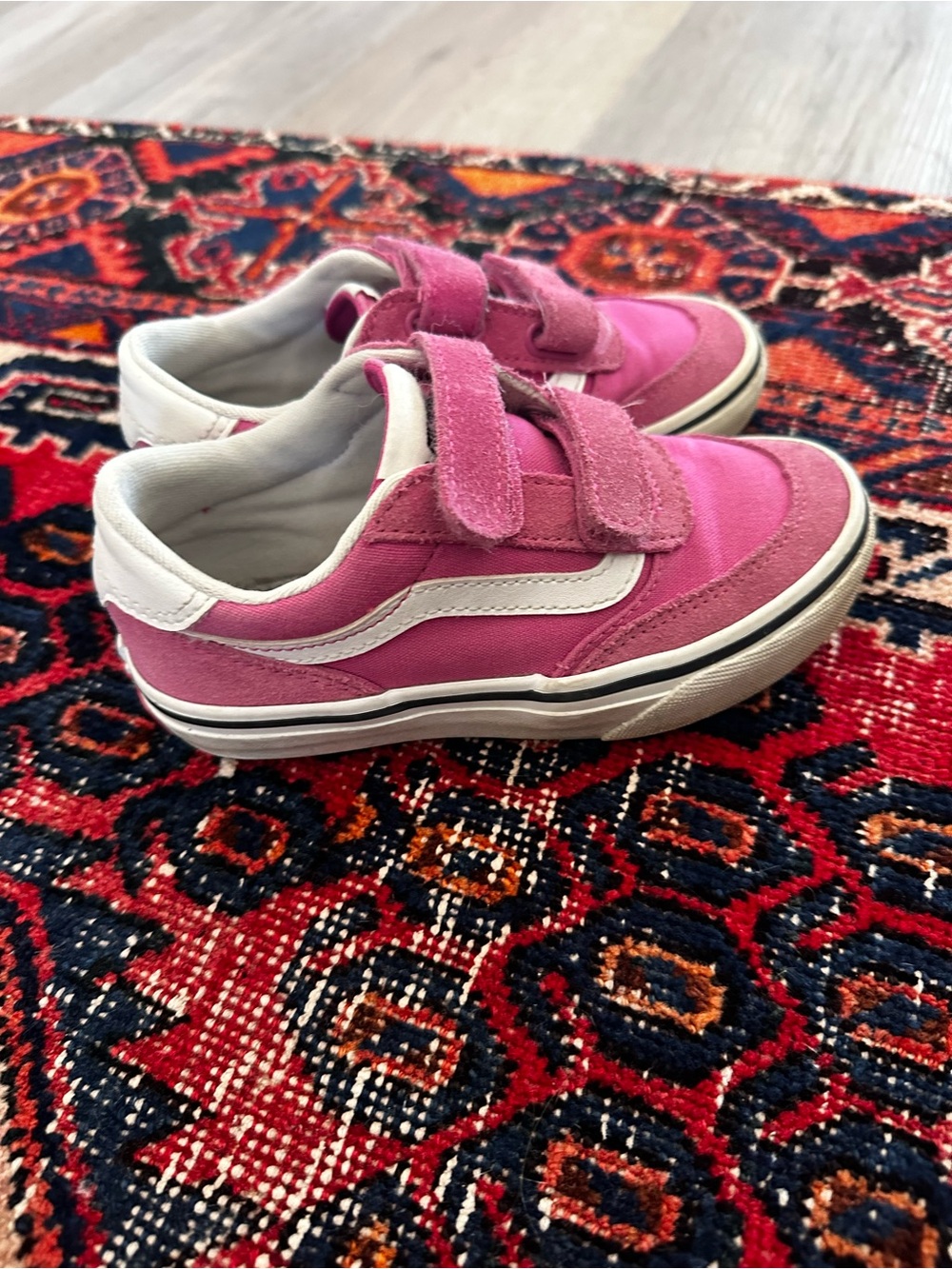 Vans Kids Pink Velcro Sneakers with White Stripe